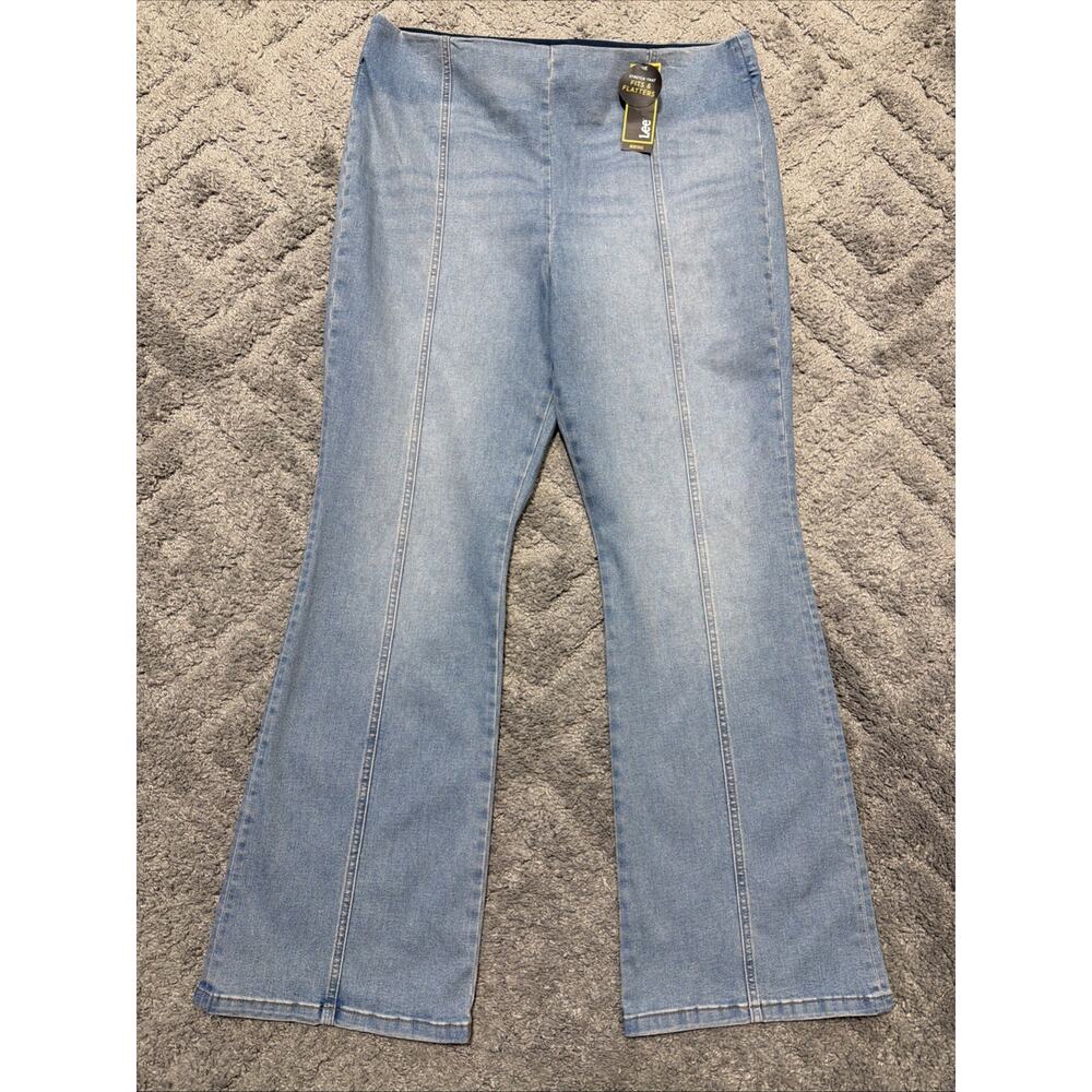 New Lee Jeans Blue Denim Pull On Stretch Anit-Roll Waste Slimming Flare 36x32